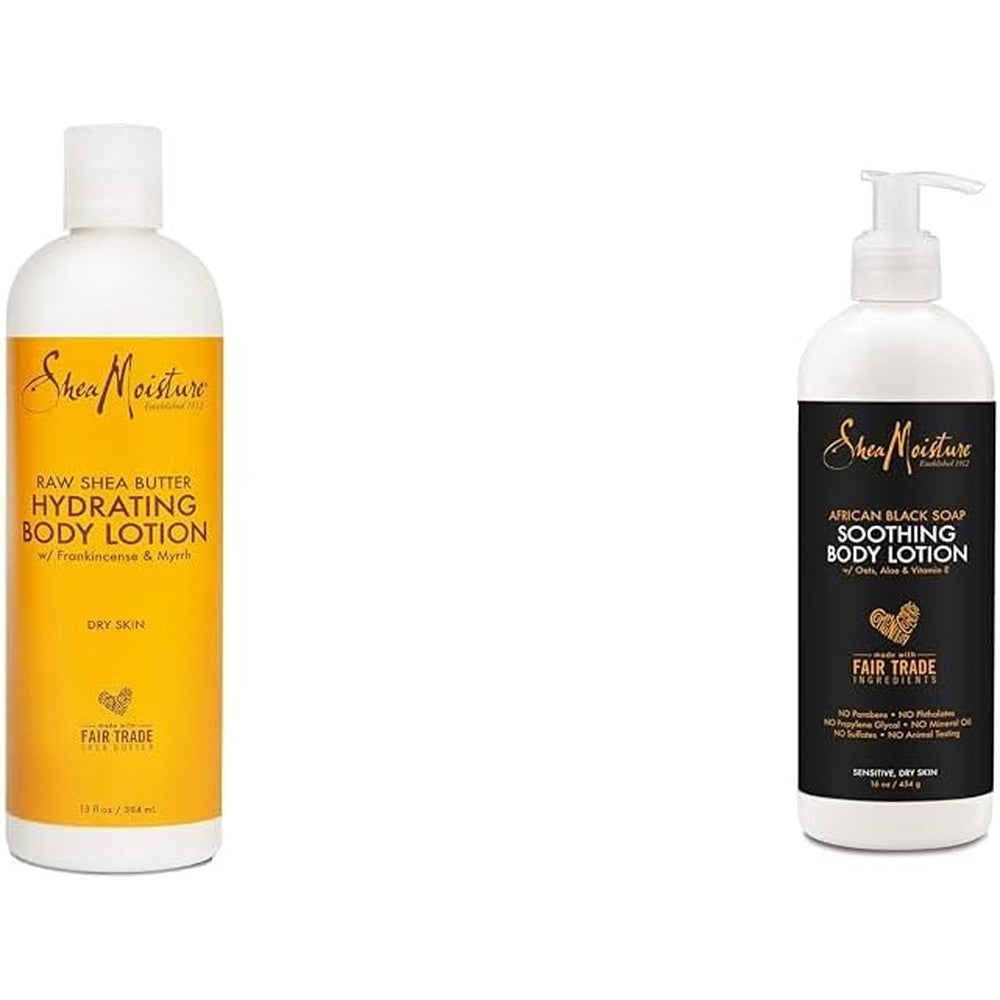 SheaMoisture Raw Shea Butter Hydrating Lotion 13oz & African Black Soap Soothing Lotion for Dry Skin 16oz
