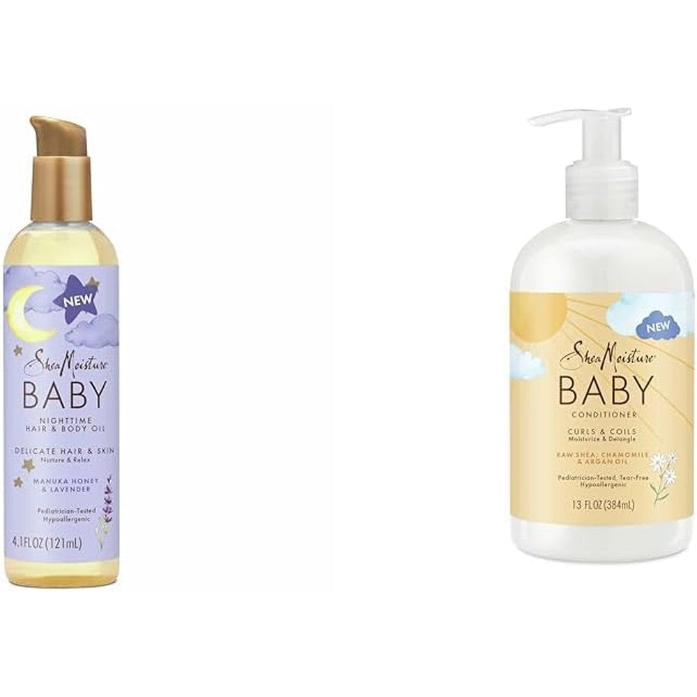 SheaMoisture Baby Manuka Honey Lavender Hair & Body Oil 4.1 oz & Raw Shea Chamomile Argan Oil Conditioner for Curly Hair 13 oz Bundle