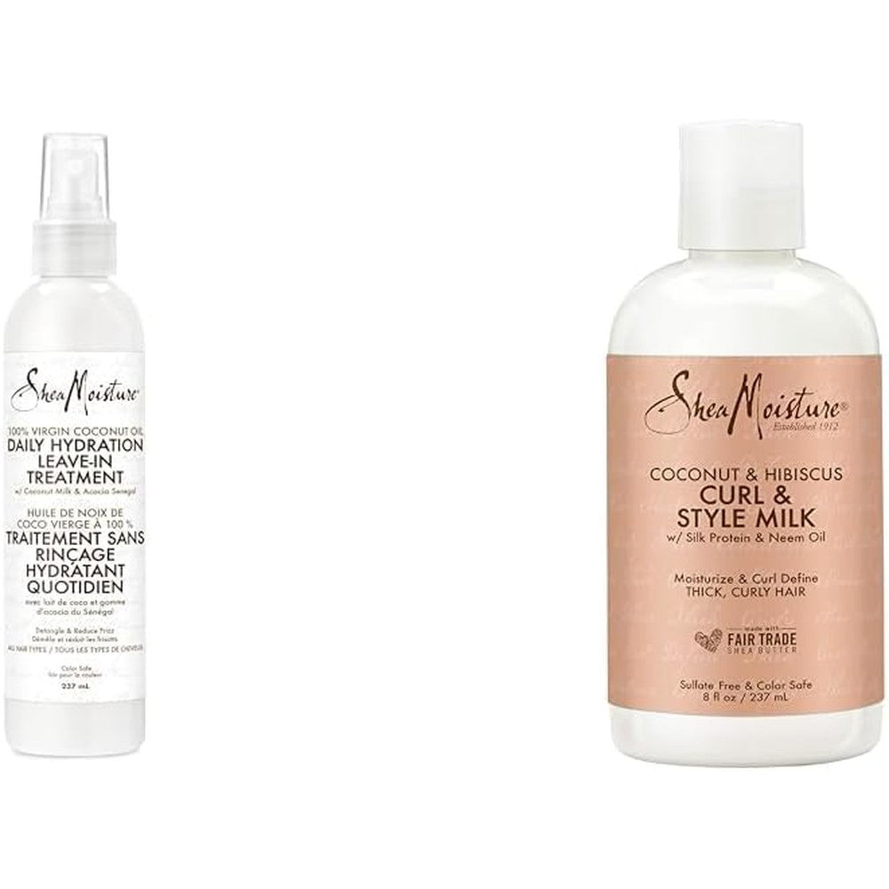 SheaMoisture Leave-in Conditioner Treatment for All Hair Types & Fair Trade Sulfate Free Coconut Hibiscus Curl & Style Milk with Silk Protein & Neem Oil For Thick, Defined, Curly Hair 8 oz