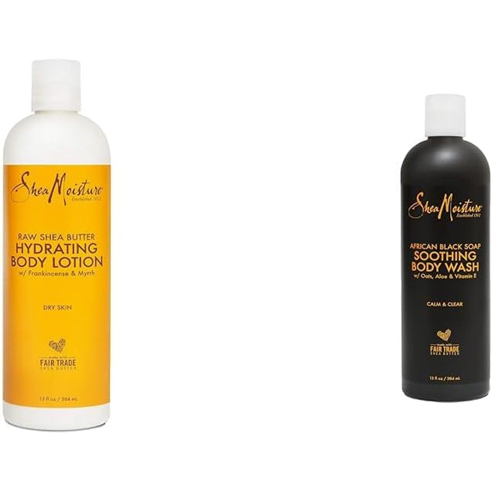 SheaMoisture Hydrating Body Lotion 13 oz and Soothing Body Wash for Acne Treatment African Black Soap 13 Fl Oz