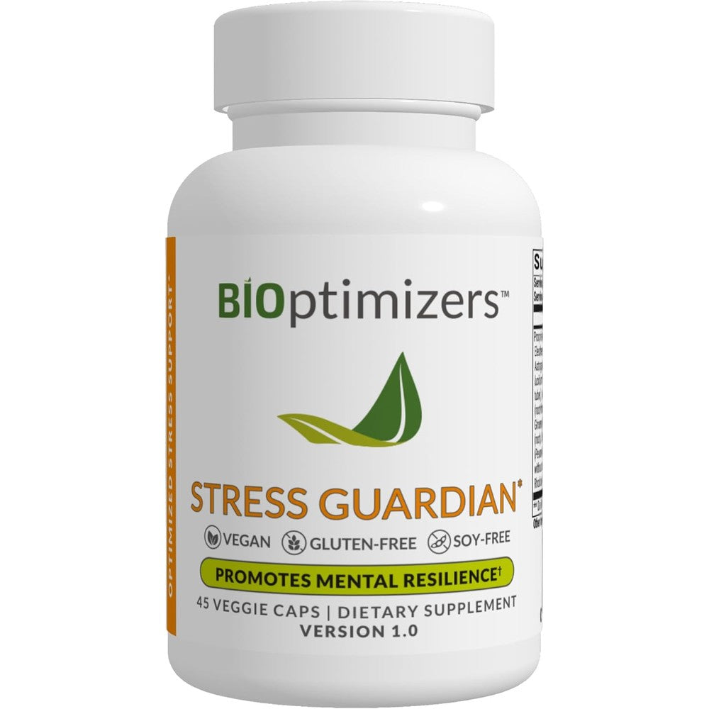 BiOptimizers Stress Guardian 45 capsules front view bottle for natural anxiety relief