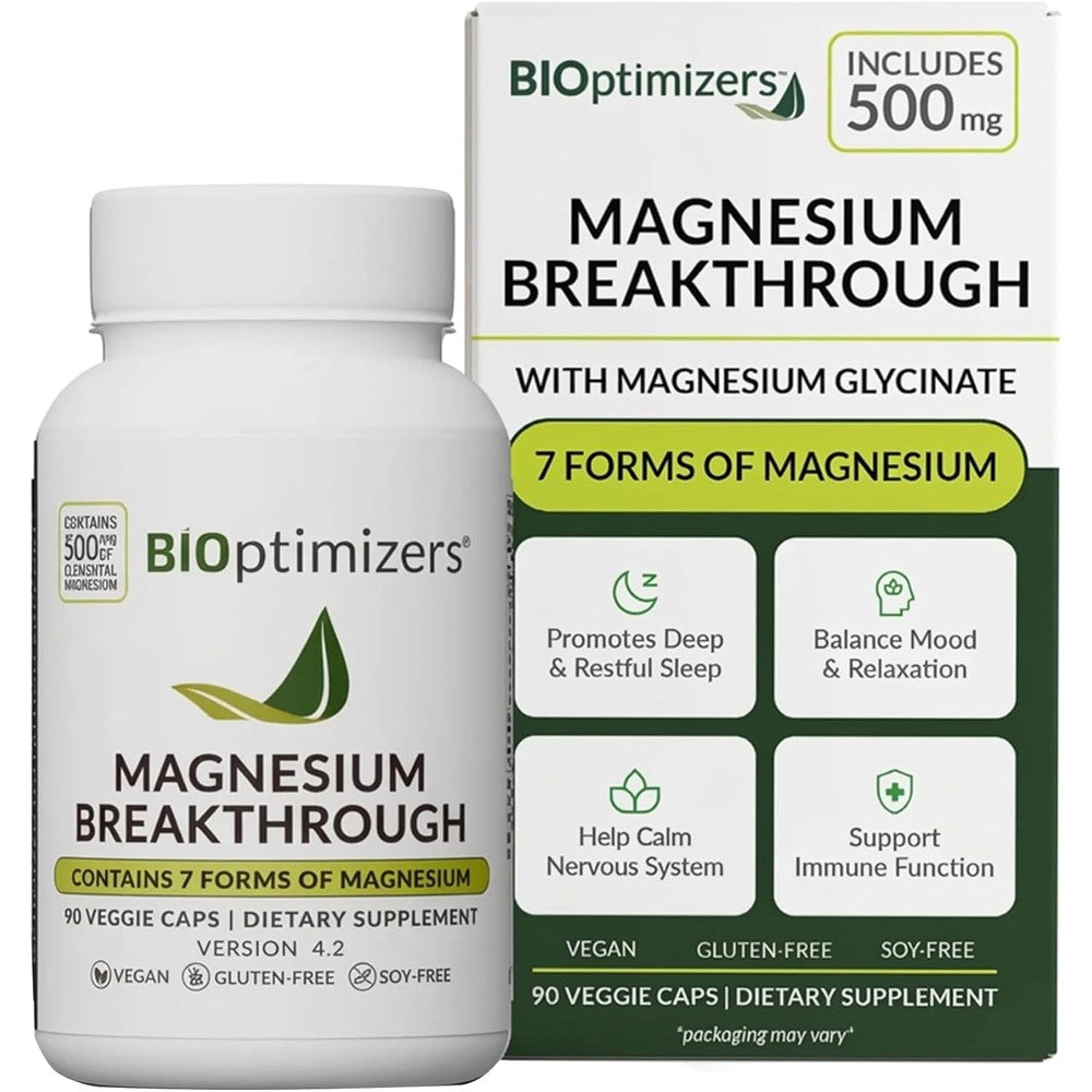 BIOptimizers Magnesium Breakthrough Supplement With 500mg Of 7 Forms Of Magnesium For Sleep And Cognitive Function 90 Veggie Capsules
