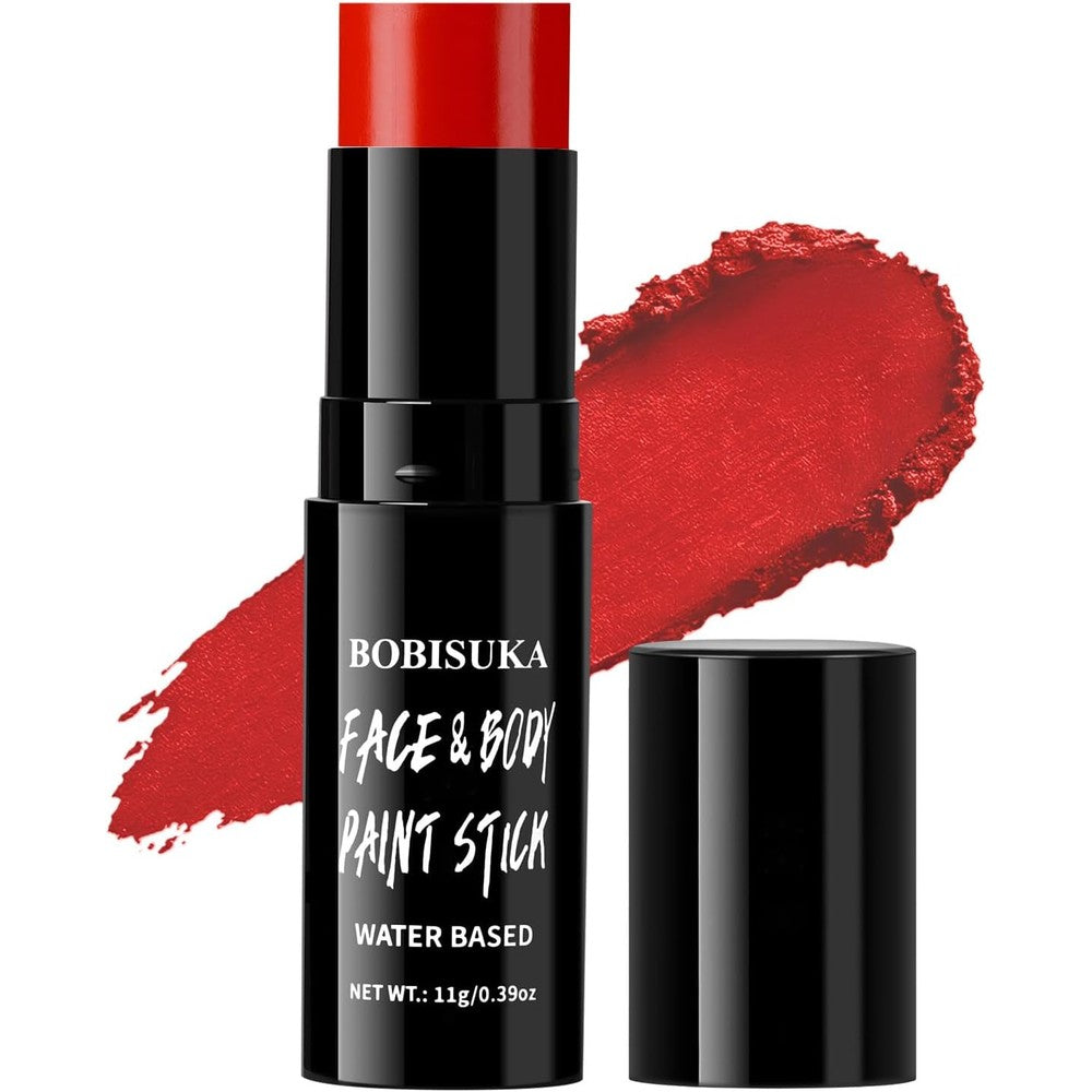 BOBISUKA Red Face & Body Paint Stick Water-Based Washable Face Paint Makeup Stick for Halloween Skeleton, Skull, Devil, Goth, Clown, Joker Cosplay, SFX, Sports Eye Black & Costume Party