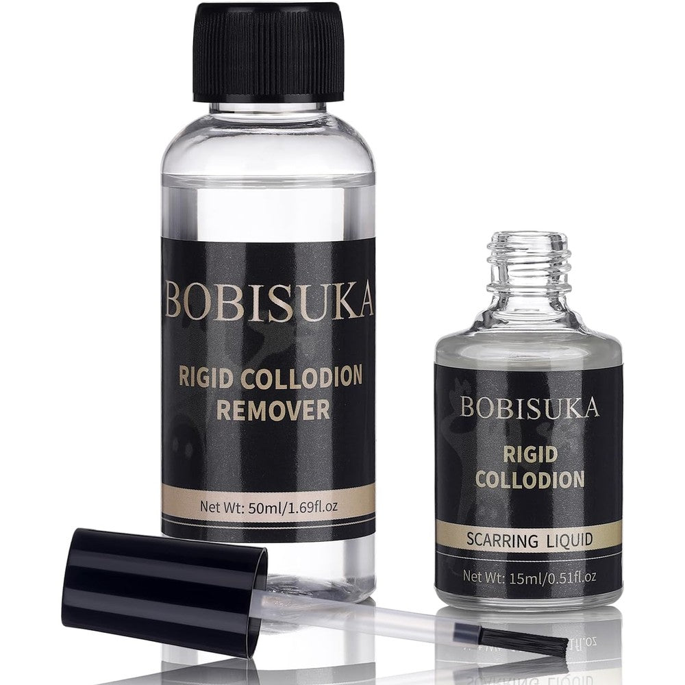 BOBISUKA Rigid Collodion with Brush & Remover Makeup Set Professional Scarring Liquid For Special Effects Makeup Kit, Face Body Realistic SFX Scar Makeup for Halloween Costume Cosplay Film Stage