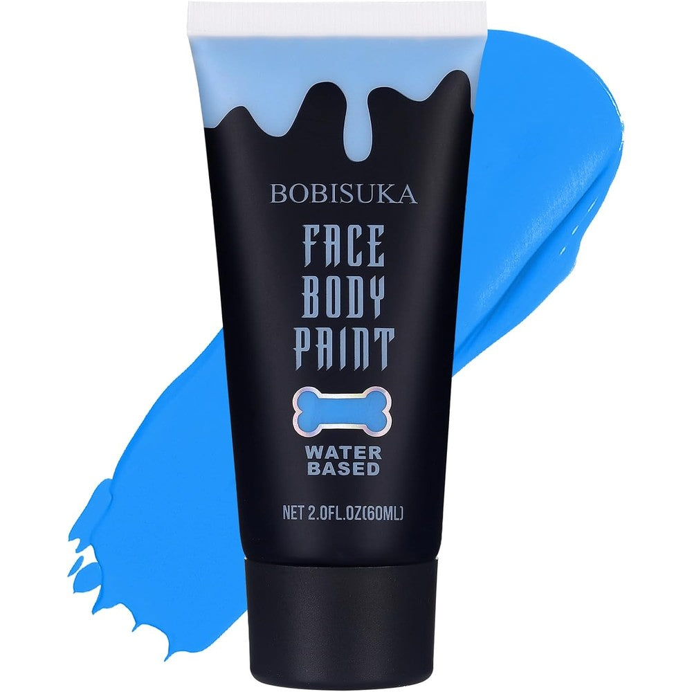 BOBISUKA Blue Face Body Paint, Water Based Face Painting for Art Theater Halloween Party Cosplay Clown SFX Makeup for Women Adults, Non-Toxic Washable