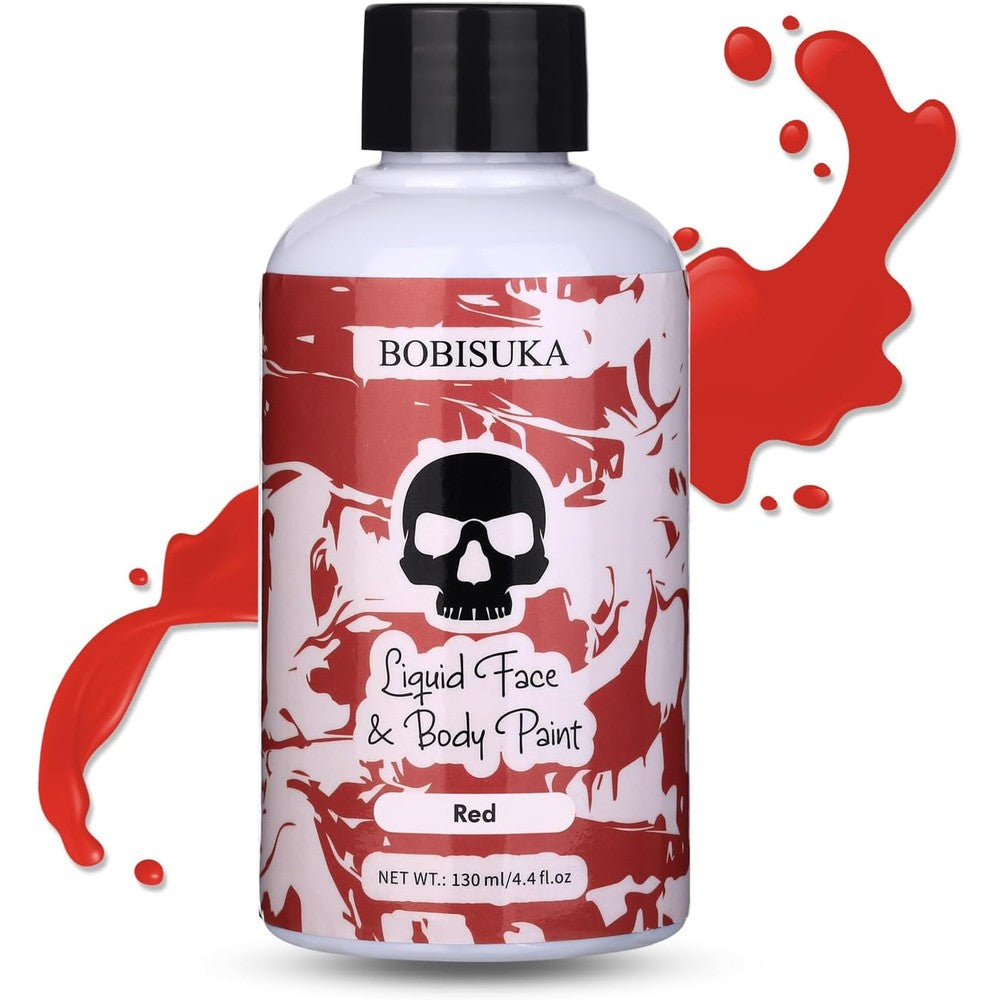 BOBISUKA Red Face Body Paint Liquid Texture Washable Non Toxic Facepaint Fast Drying Foundation Makeup for Halloween Clown Joker Devil Cosplay SFX Costume Party