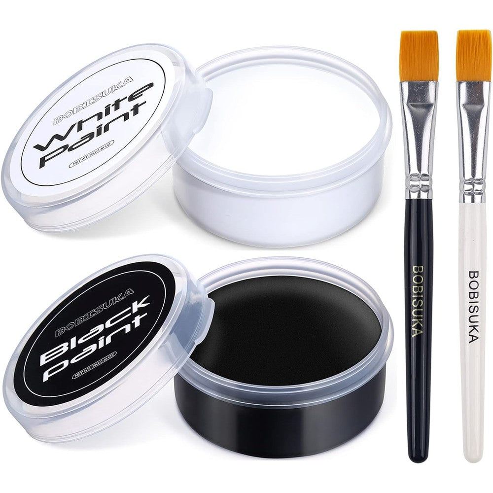BOBISUKA Blank in the Dark Black + White Oil Face Body Paint Set, Large Capacity Professional Paint Palette Kit with Brushes for Art Theater Halloween Party Cosplay Clown Sfx Makeup for Adults