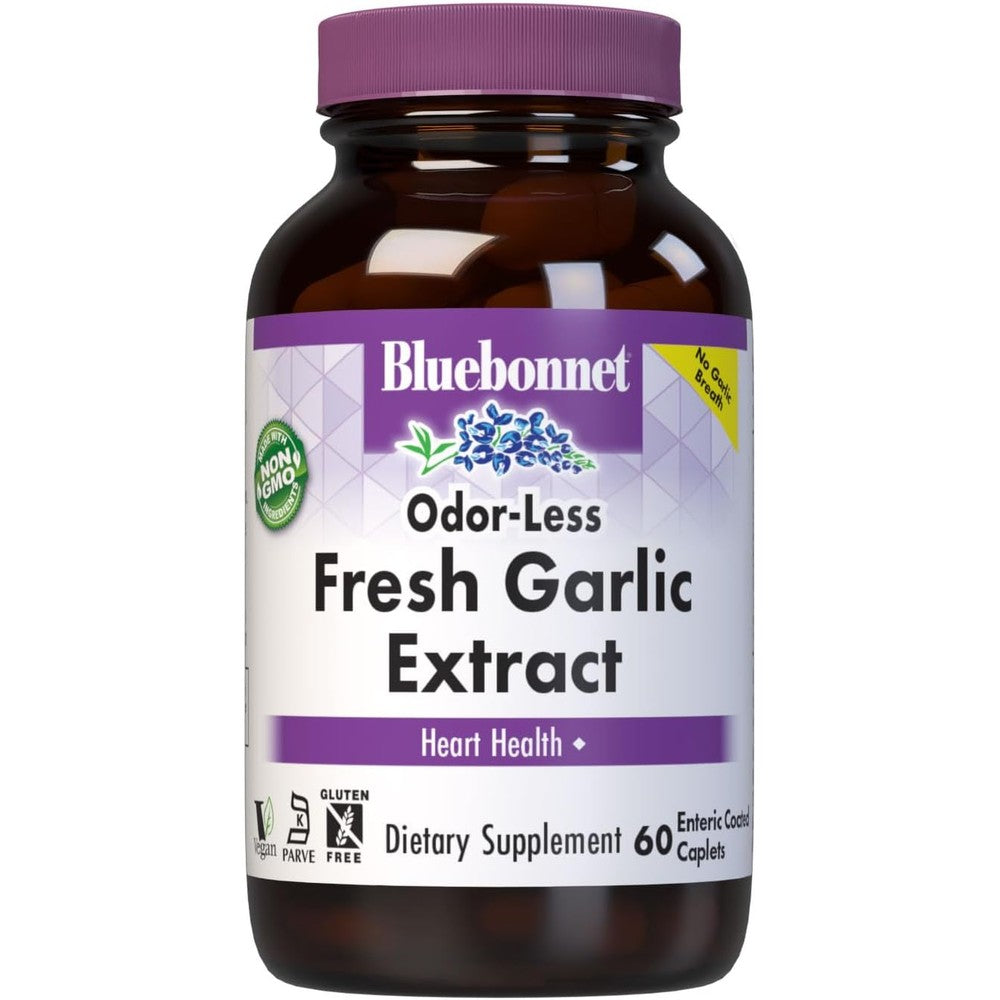 BlueBonnet Standardized Fresh Garlic Extract 60 count bottle front view for heart health support.