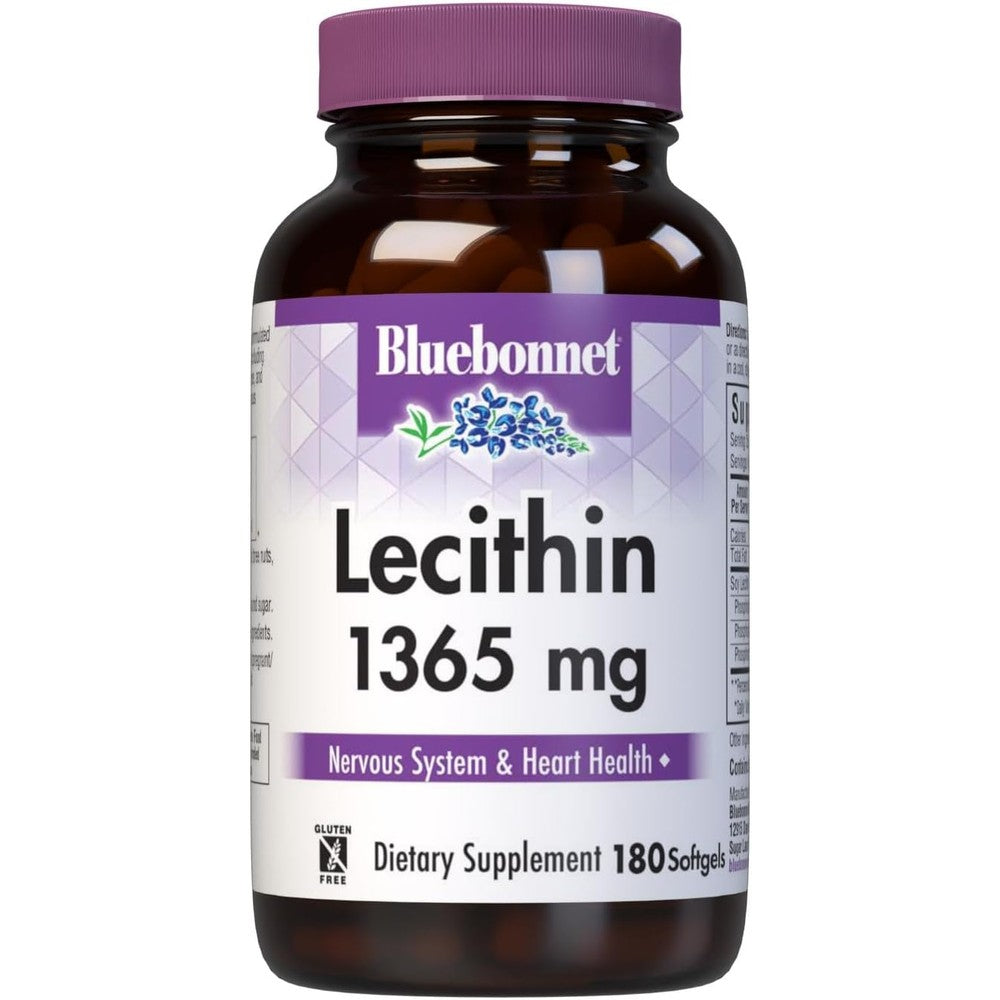 BlueBonnet Nutrition Lecithin 1365 mg front view bottle for cardiovascular health.