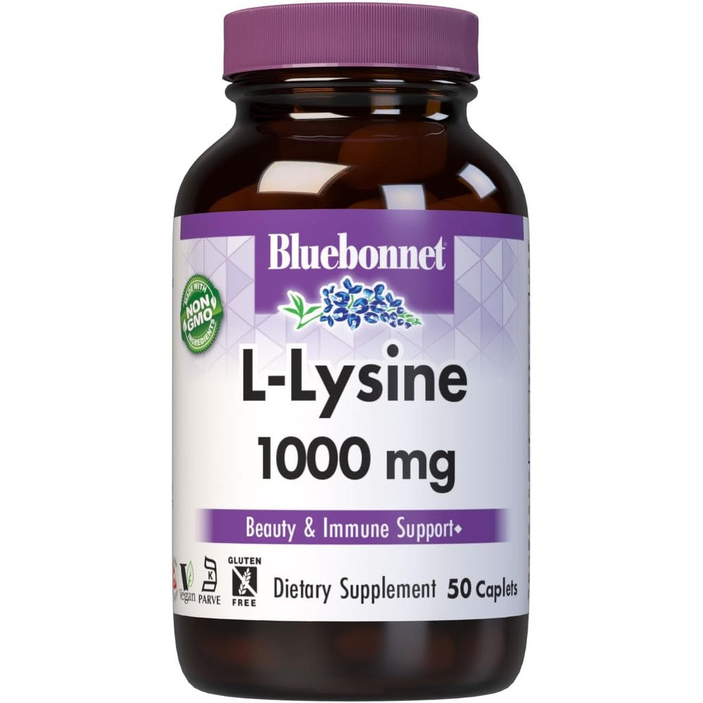 Bluebonnet Nutrition L Lysine 1000 mg 50 caplets bottle front view for immune support