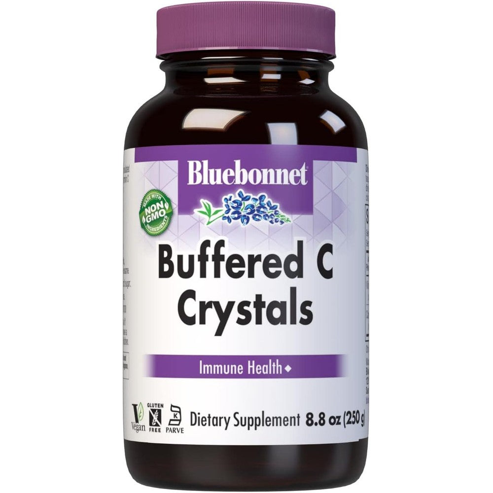 Bluebonnet Nutrition Buffered C Crystals front view bottle of imported immune support vitamin C powder