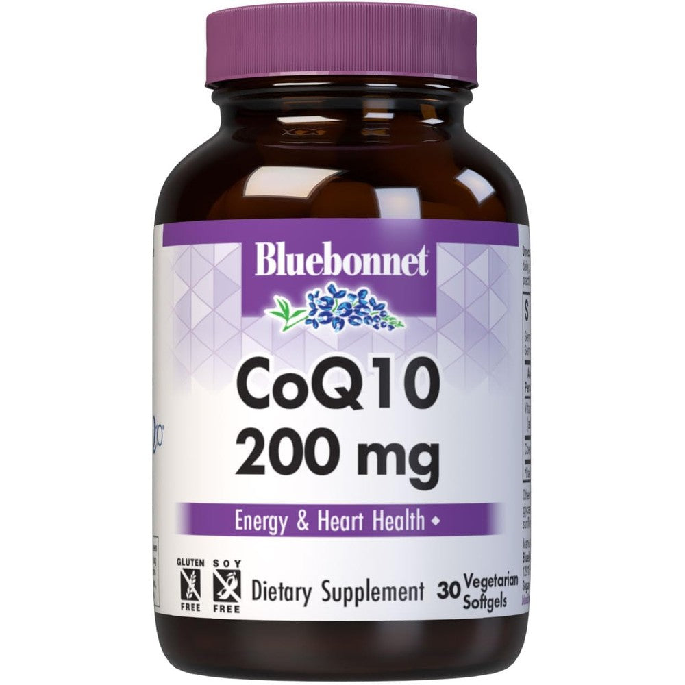 BlueBonnet CoQ10 200 mg Vegetarian Softgels 30 Count front bottle view for heart health support