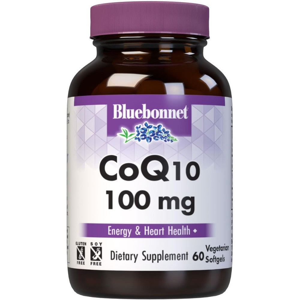 BlueBonnet CoQ10 100 mg vegetarian softgels front bottle view for heart health support