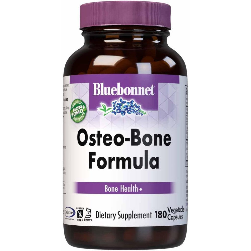 BlueBonnet Osteo Bone Formula 180 Vegetarian Capsules front bottle view for bone density support
