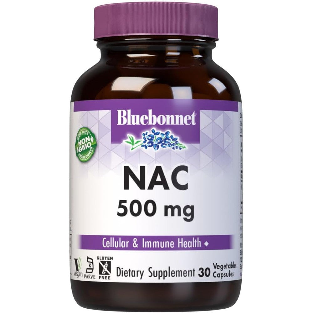 Bluebonnet Nutrition NAC 500 mg front view bottle for immune support.