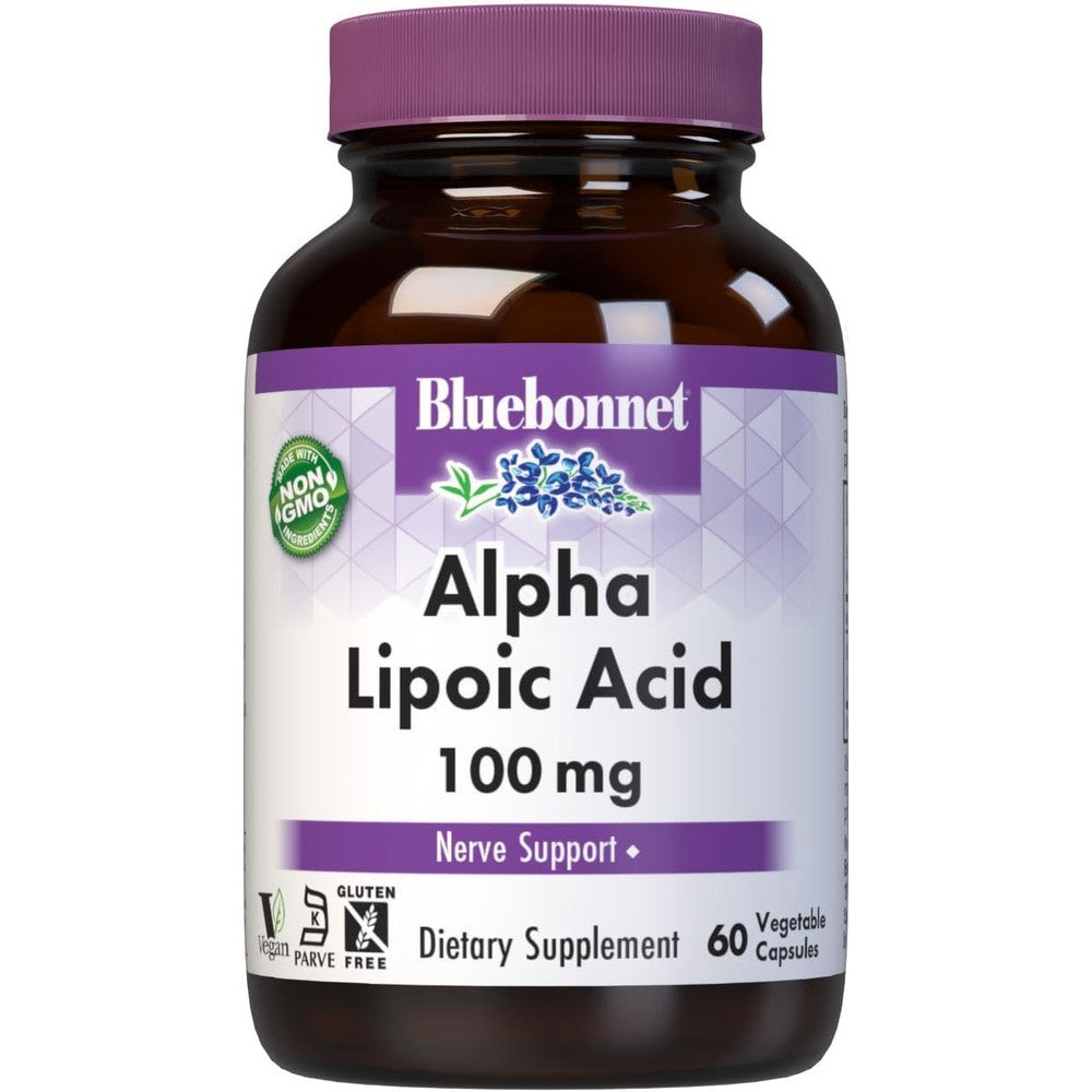 BlueBonnet Nutrition Alpha Lipoic Acid 100 mg supplement front bottle view for antioxidant support