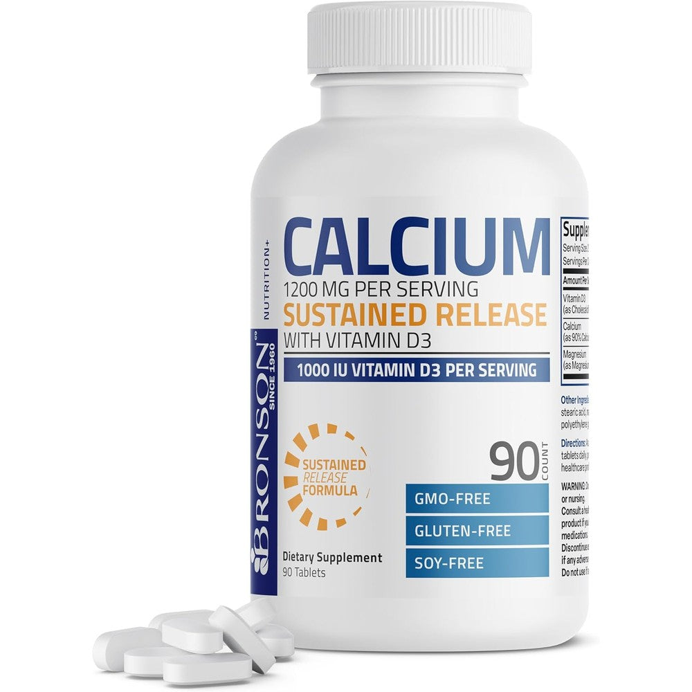 Bronson Calcium 1200 MG Sustained Release bottle front view packaging