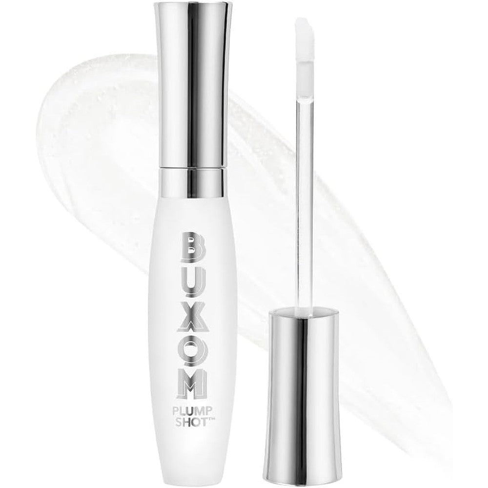 Buxom Plump Shot Peptide Lip Serum front view bottle showcasing clear gloss texture