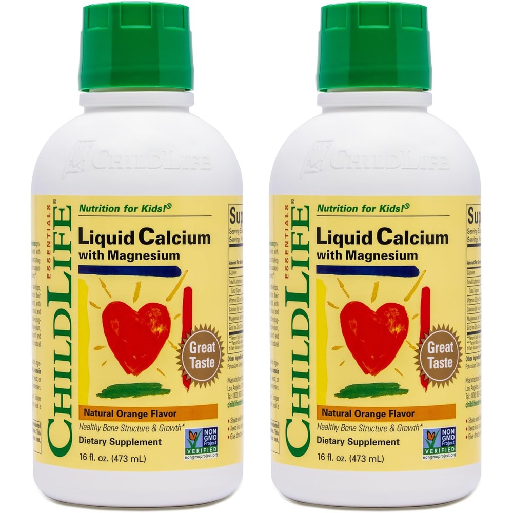 ChildLife Essentials Liquid Calcium Supplement for Kids twin pack front view showing premium USA packaging.