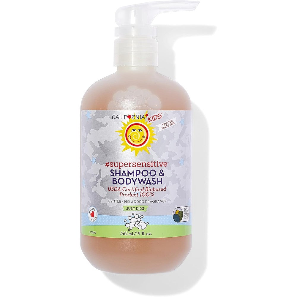 California Kids Shampoo + Kids Body Wash 2-in-1 | Super Sensitive (Unscented) | Gentle Skin Care | 100% Plant-Based | Hypoallergenic | 19 oz.