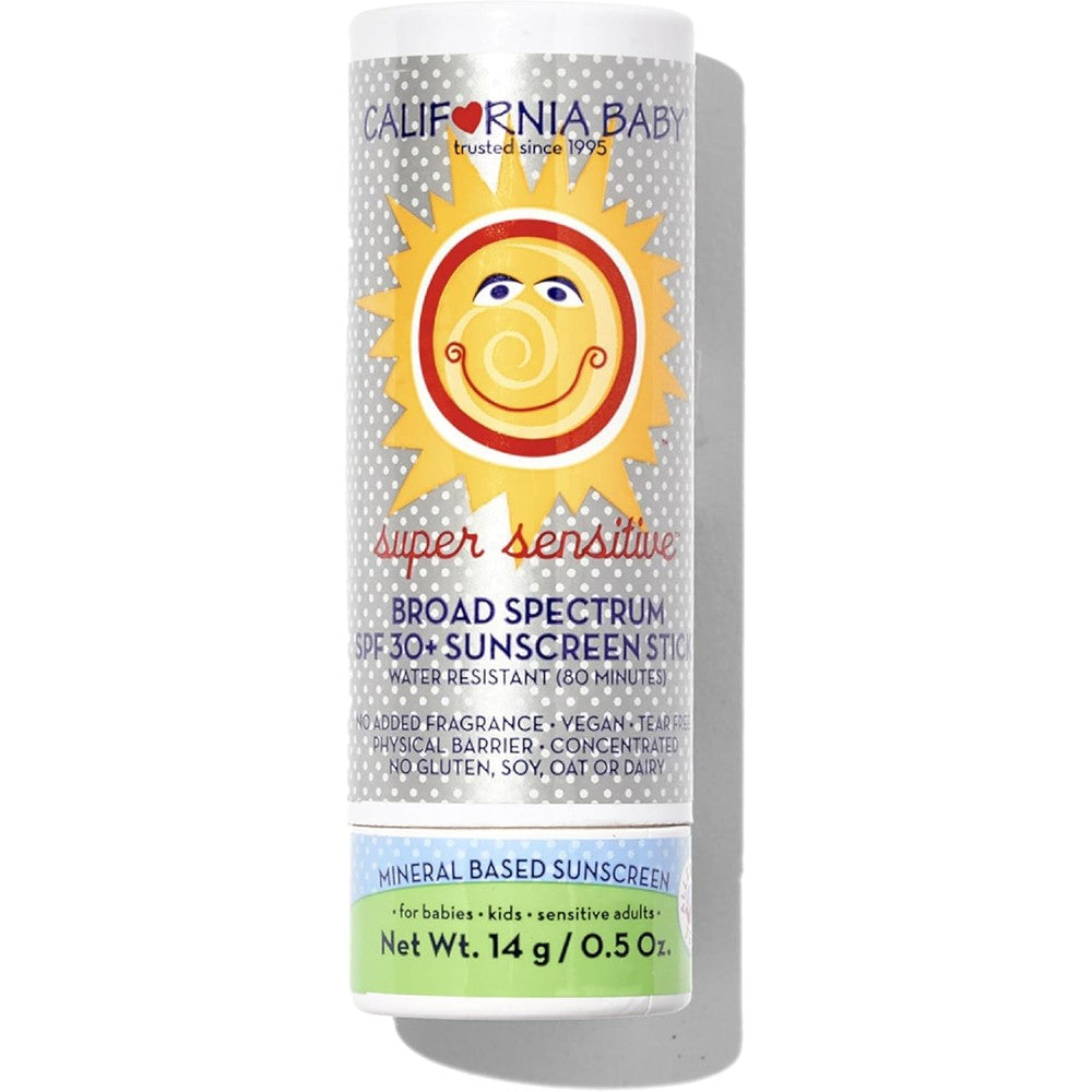 California Baby Super Sensitive SPF 30+ Sunscreen Stick | Unscented Baby Sunscreen for Face + Body | Travel Size Mineral | 0.5oz