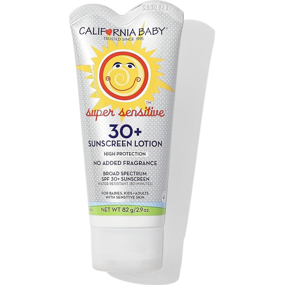 California Baby Super Sensitive SPF 30+ Sunscreen | Unscented | Mineral Based | Titanium Dioxide | Travel Size Baby Sunscreen for Face + Body | 2.9oz