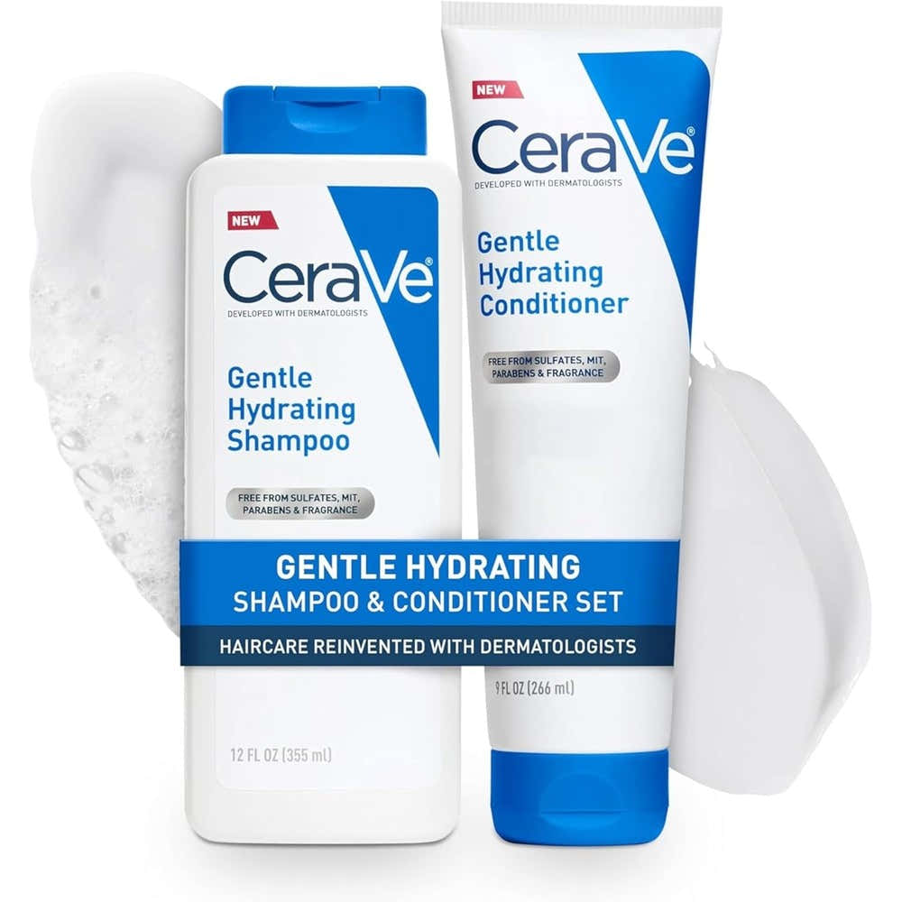 CeraVe Gentle Hydrating Shampoo and Conditioner Bundle front view showcasing original packaging for scalp care.