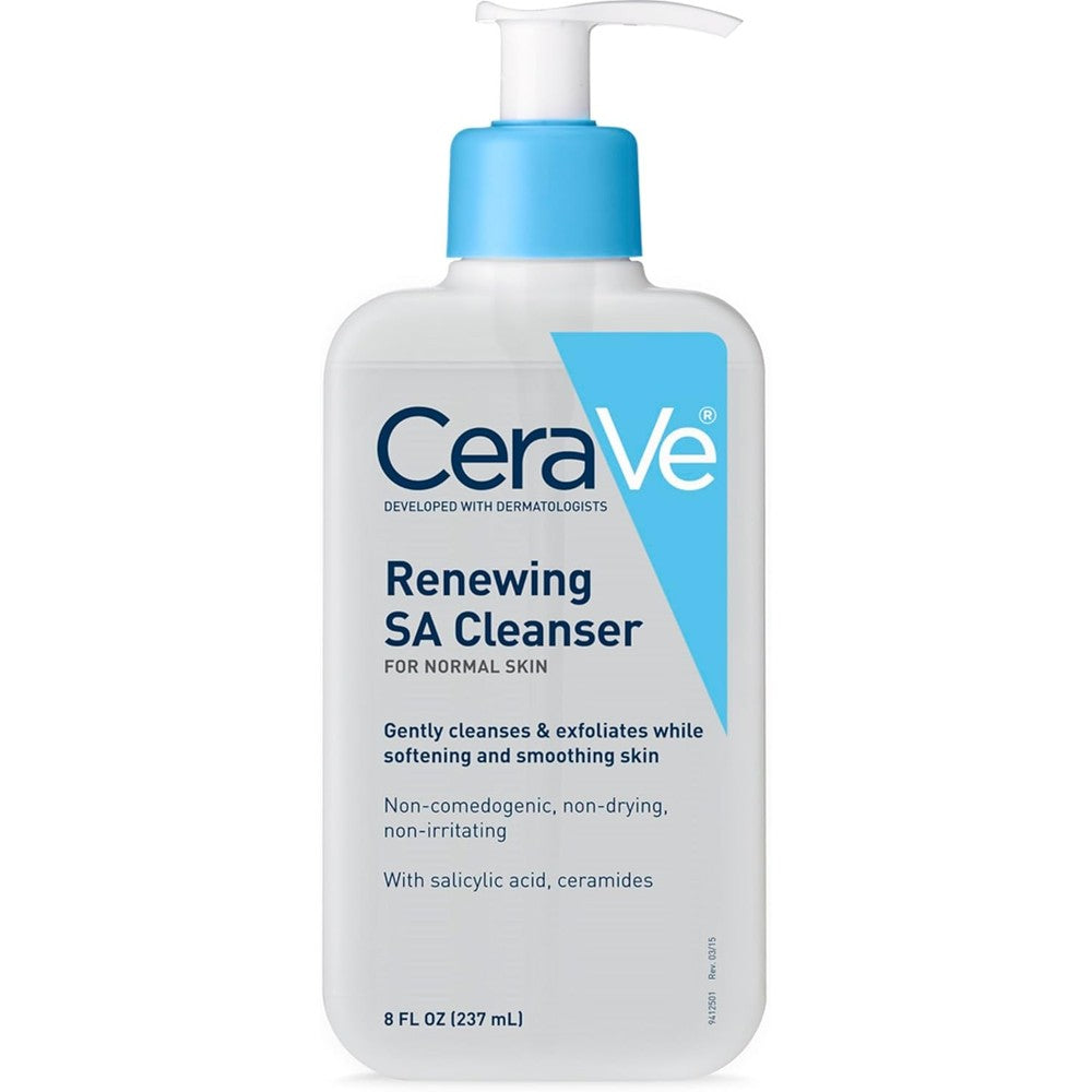 CeraVe Renewing Salicylic Acid Cleanser 8 Ounce front view bottle pack for skin smoothing.