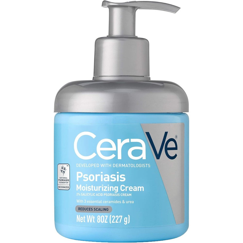 CeraVe Moisturizing Cream for Psoriasis Treatment 8 Ounce front view package containing salicylic acid for skin scaling relief