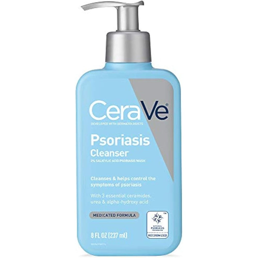 CeraVe Cleanser for Psoriasis Treatment 8 Ounce front view showing therapeutic packaging