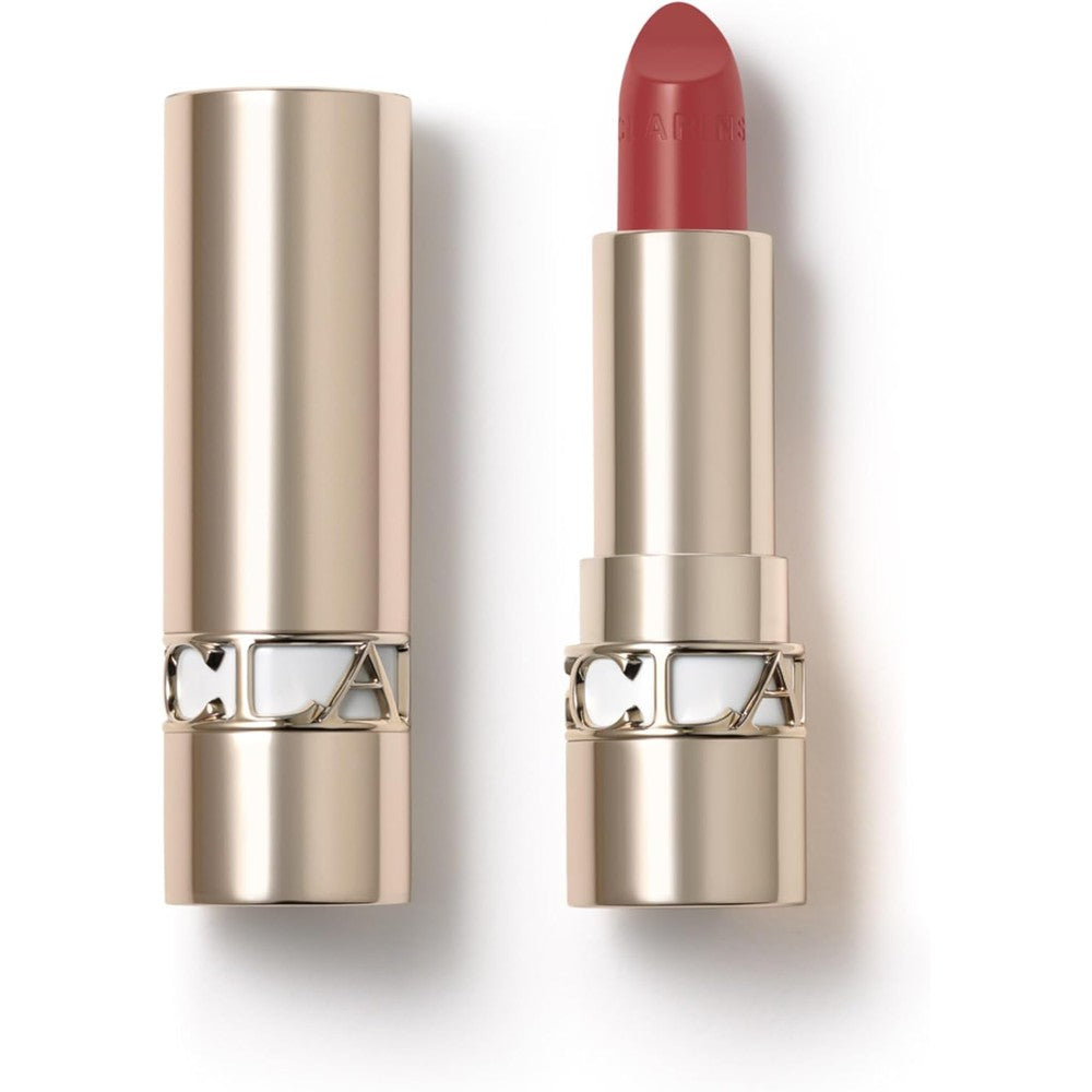 Clarins Joli Rouge Satin Lipstick in gold metallic case front view