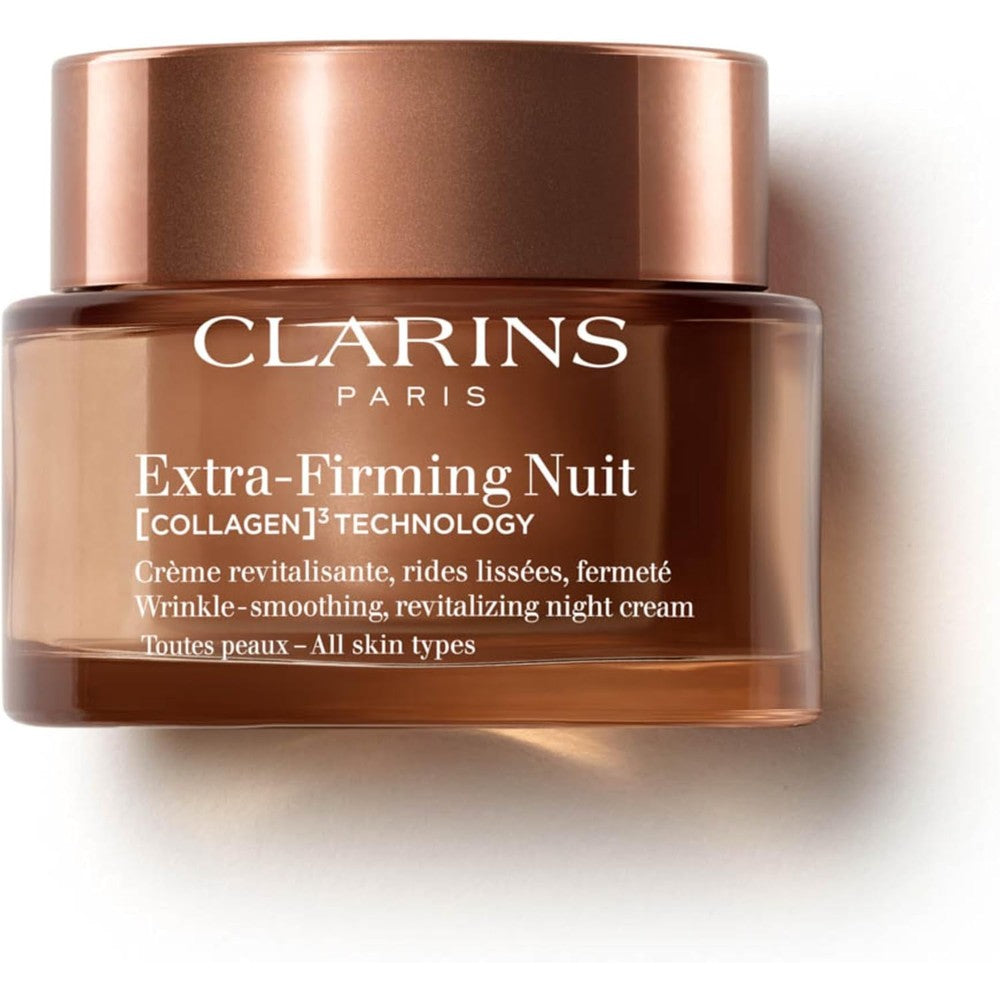 Clarins Extra-Firming Night Moisturizer front view of the premium glass jar