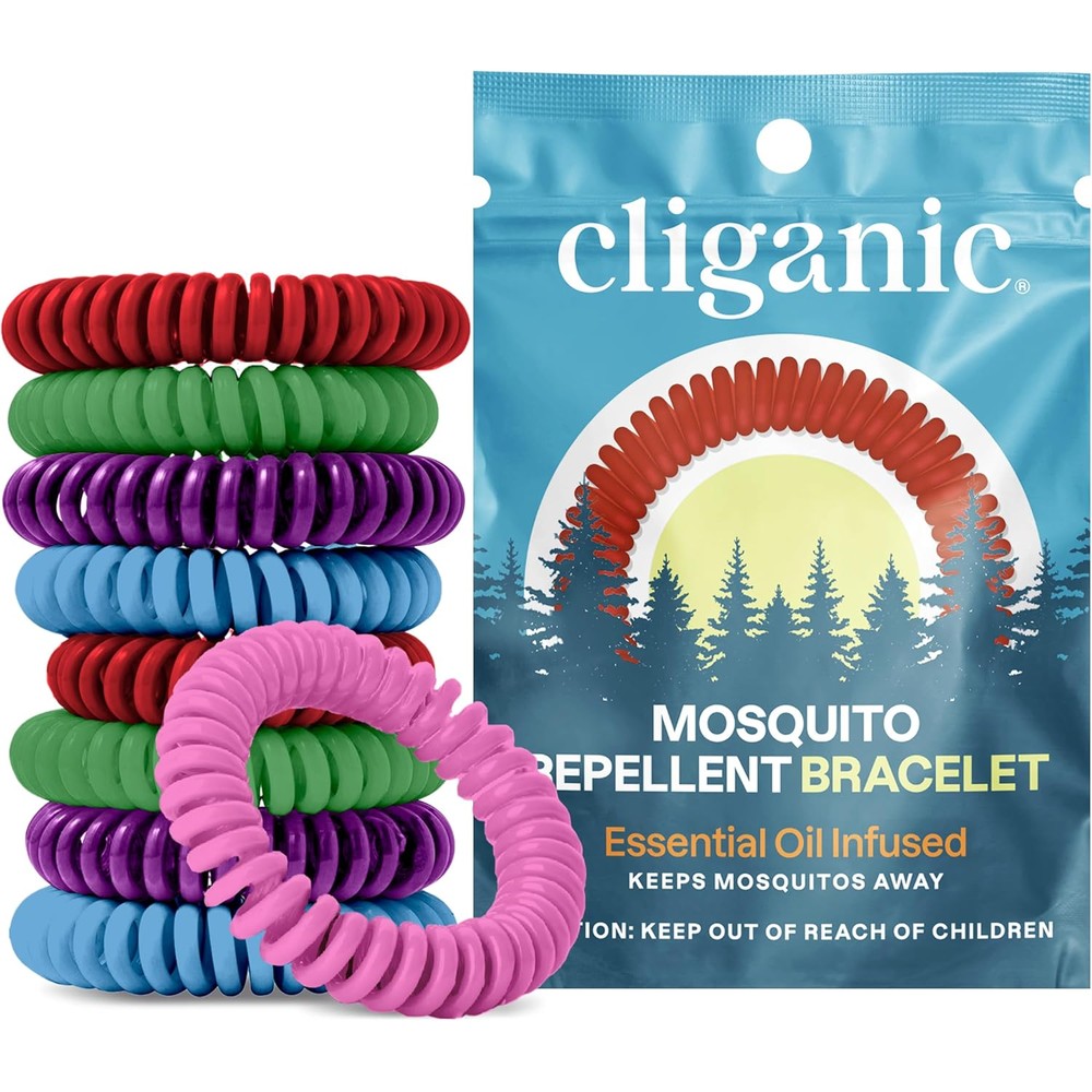 Cliganic mosquito repellent bracelets 10 pack front view showing rainbow colors