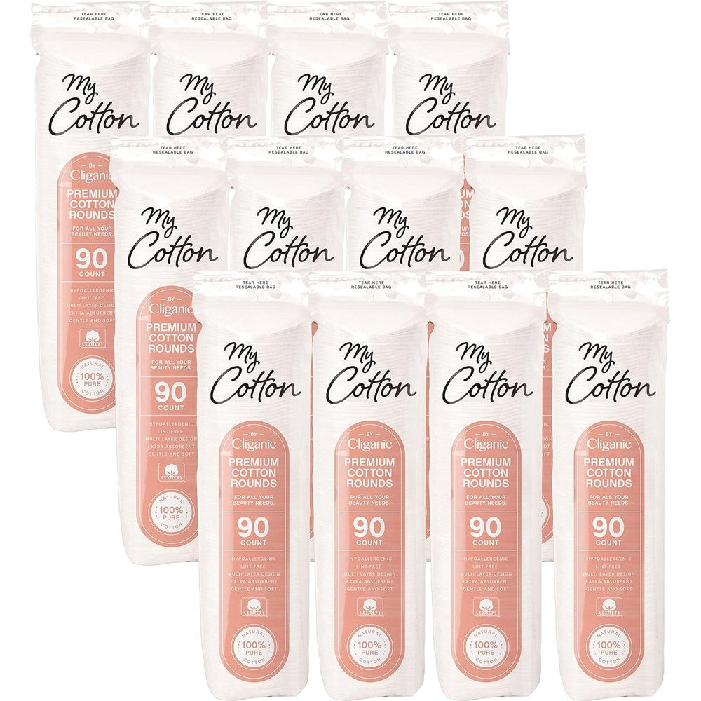 Cliganic My Cotton Premium Cotton Rounds Bulk Pack front view showing pure cotton makeup remover pads.