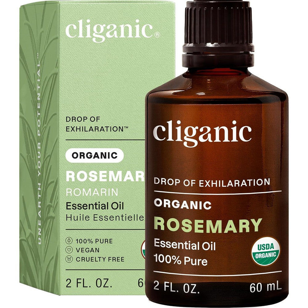 Cliganic Organic Rosemary Essential Oil front view bottle for hair growth