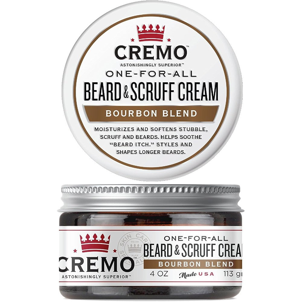 Cremo Beard and Scruff Cream Bourbon Blend front view authentic men's grooming moisturizer
