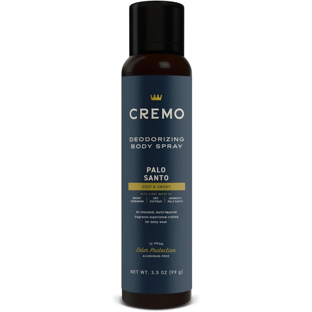 Cremo Palo Santo Deodorizing Body Spray front view premium men fragrance bottle
