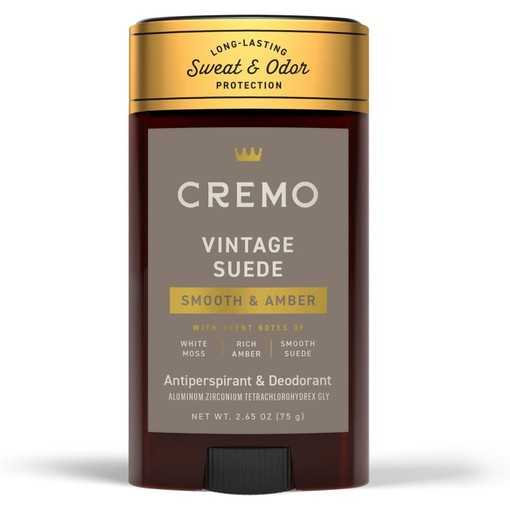 Cremo Vintage Suede Antiperspirant and Deodorant for Men front packaging view