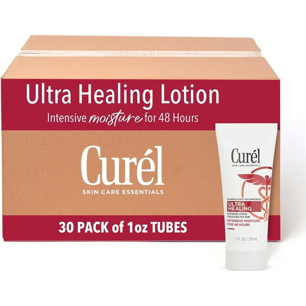 Curel Ultra Healing Intensive Fragrance-Free Lotion For Extra-Dry Skin, Dermatologist Recommended, Ideal for Sensitive Skin, Cruelty Free, Paraben Free, 1 Oz, Pack of 30