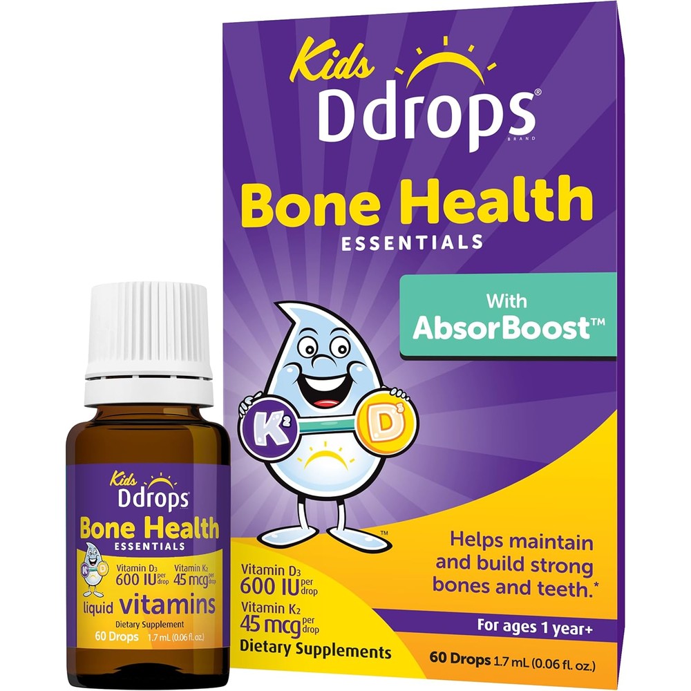 Ddrops Kids Bone Health liquid supplement front view for children skeletal development