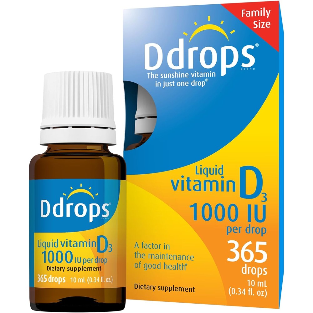 Ddrops Adults 1000 IU Liquid Vitamin D3 Supplement front view bottle for immune health