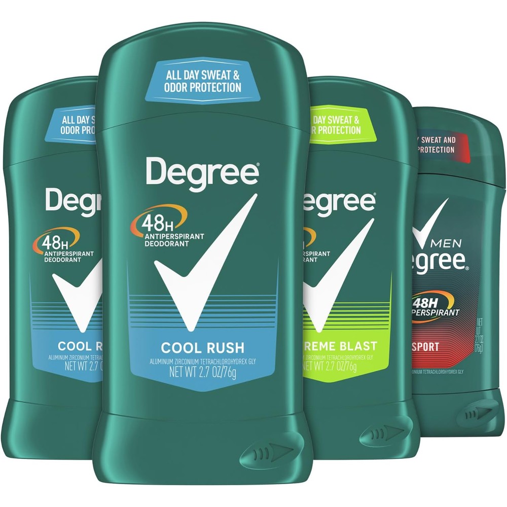 Degree Men Deodorant Value Pack front view showing four antiperspirant sticks.