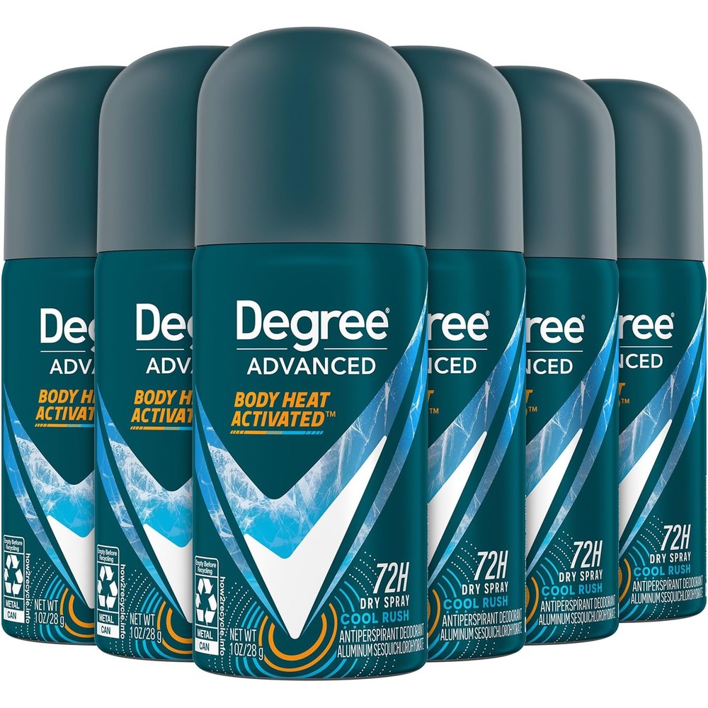 Degree Men Cool Rush Advanced Dry Spray Antiperspirant front view showing travel size packaging