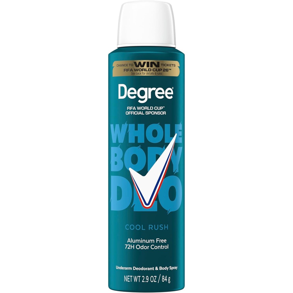 Degree Men Whole Body Deodorant Spray Cool Rush front view packaging