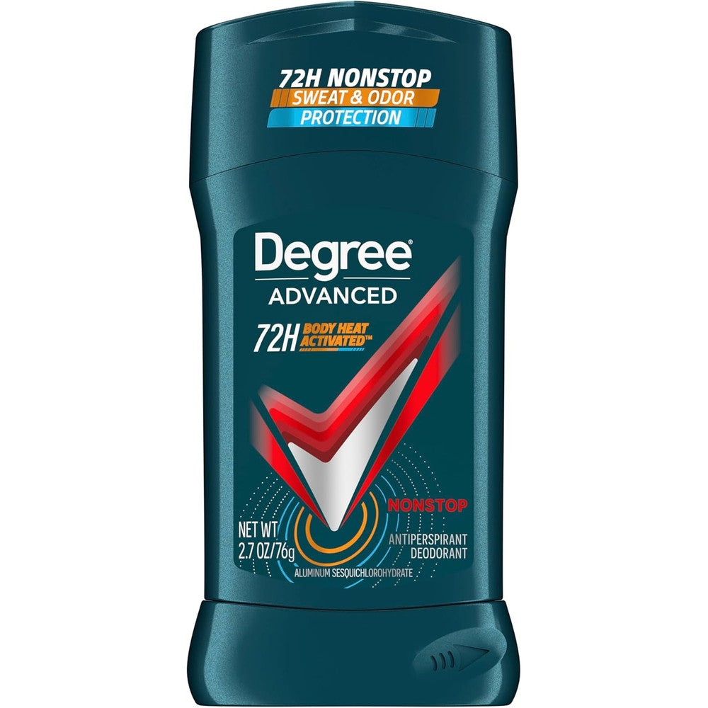Degree Men Nonstop 72 Hour Advanced Protection Antiperspirant Deodorant stick front view showing product packaging.