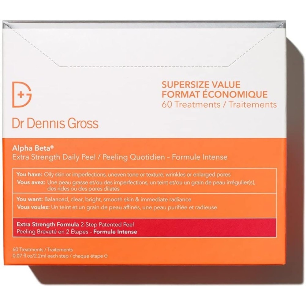 Dr. Dennis Gross Alpha Beta Extra Strength Daily Peel - 2-Step Exfoliating Pads for Enhanced Anti-Aging, Smoother Skin, and Radiant Complexion, 60 Treatments