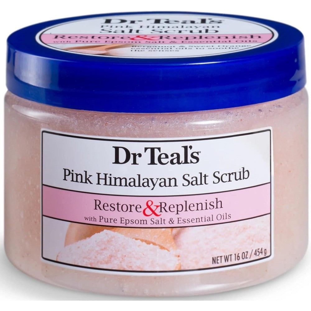 Dr Teal's Pink Himalayan Salt Body Scrub front view for exfoliating dry skin