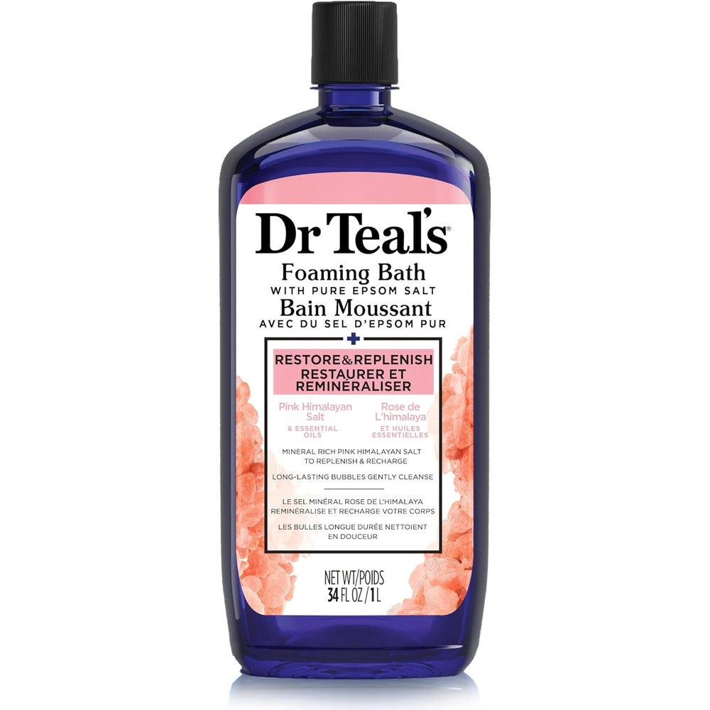 Dr Teal's Pink Himalayan Foaming Bath front view bottle for muscle recovery