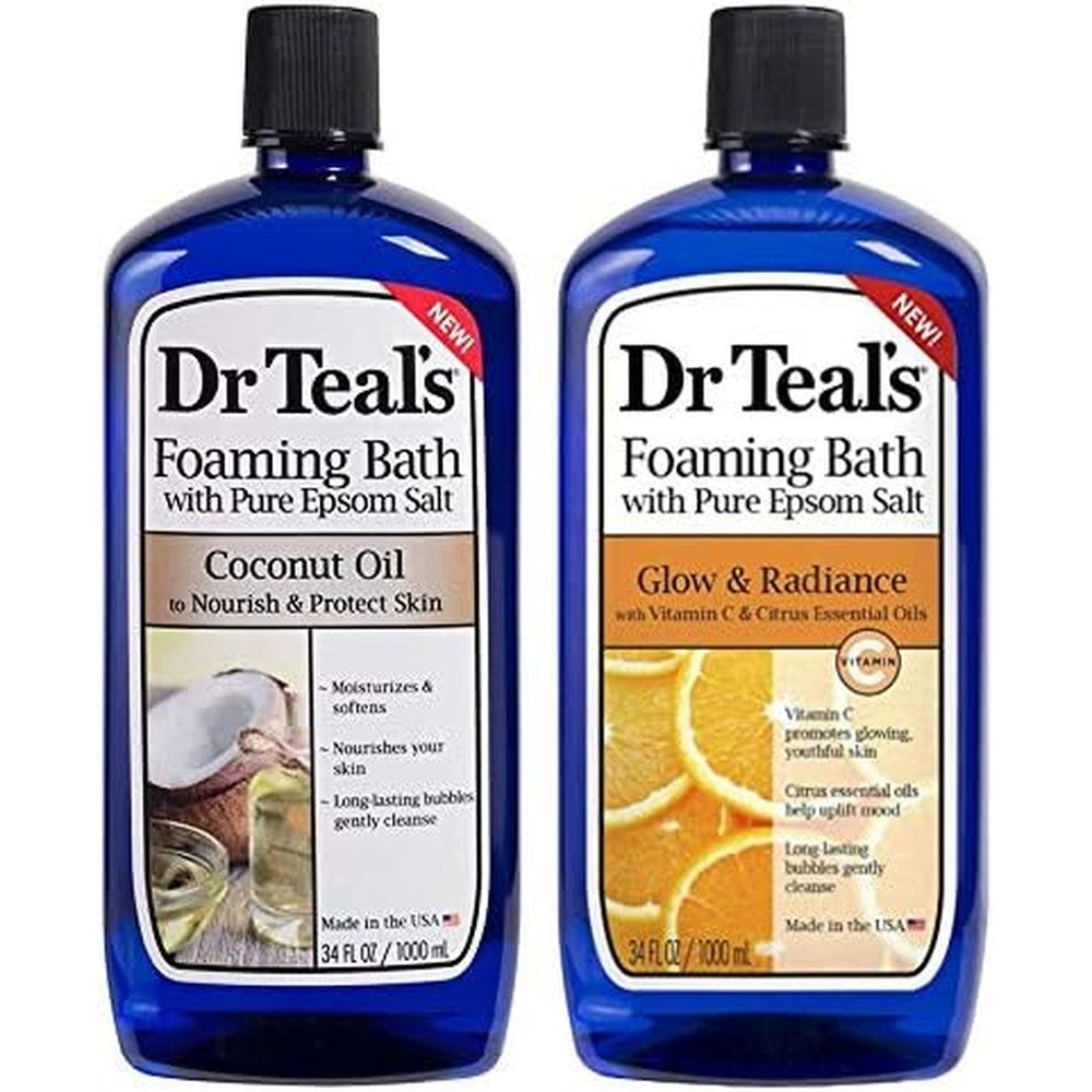 Dr Teals Foaming Bath Variety Gift Set front view showing Coconut Oil and Vitamin C bottles