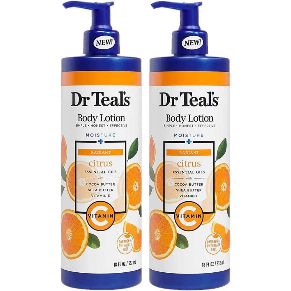 Dr Teal's Glow and Radiance Vitamin C and Citrus Body Lotion pack of two front view for radiant skin hydration